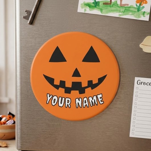 オレンジ色のかぼちゃのハロウィーン 名前入り マグネット