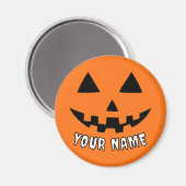 オレンジ色のかぼちゃのハロウィーン 名前入り マグネット (正面/裏面)