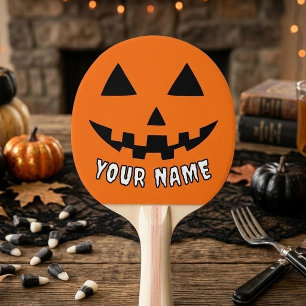 オレンジ色のかぼちゃのハロウィーン 名前入り 卓球ラケット
