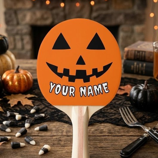 オレンジ色のかぼちゃのハロウィーン 名前入り 卓球ラケット