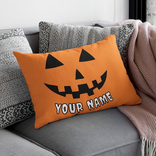 オレンジ色のかぼちゃのハロウィーン 名前入り 枕カバー