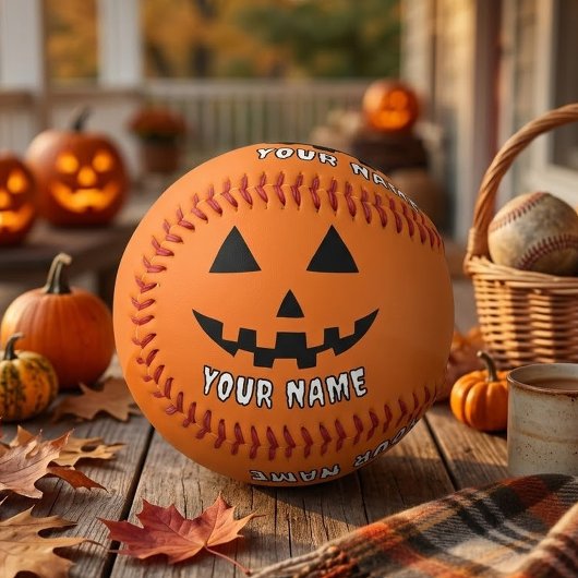 オレンジ色のかぼちゃのハロウィーン 名前入り 野球ボール