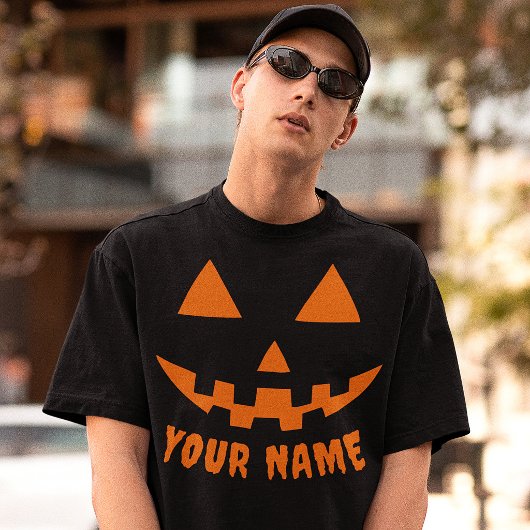 オレンジ色のかぼちゃのハロウィーン 名前入り Tシャツ