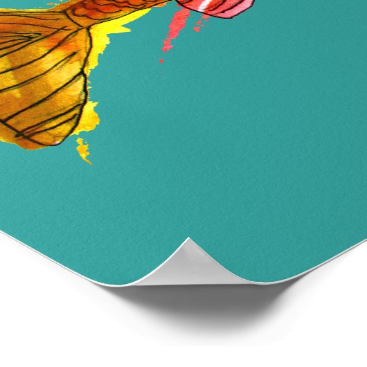 オレンジ色のかわいいオリジナルアート金魚 ポスター (角)