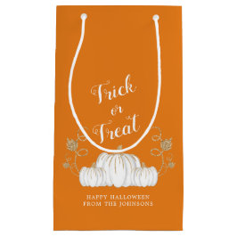 オレンジ色のかわいいカボチャのトリックまたはハロウィンの治療 スモールペーパーバッグ
