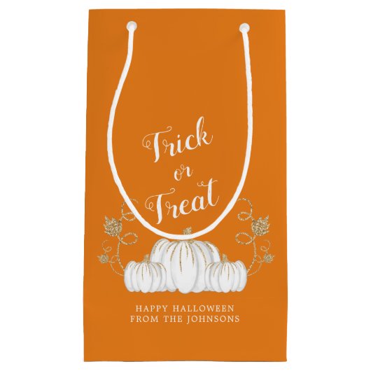 オレンジ色のかわいいカボチャのトリックまたはハロウィンの治療 スモールペーパーバッグ (正面)