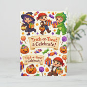 オレンジ色のかわいいハロウィンお誕生日お祝い カード (スタンド正面)