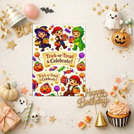 オレンジ色のかわいいハロウィンお誕生日お祝い カード