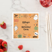 オレンジ色のかわいいハロウィン1歳の誕生日 スタンダードカクテルナプキン (インサイチュ)