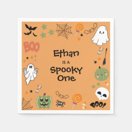オレンジ色のかわいいハロウィン1歳の誕生日 スタンダードカクテルナプキン