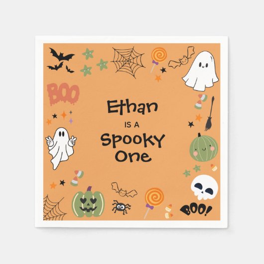 オレンジ色のかわいいハロウィン1歳の誕生日 スタンダードカクテルナプキン (正面)