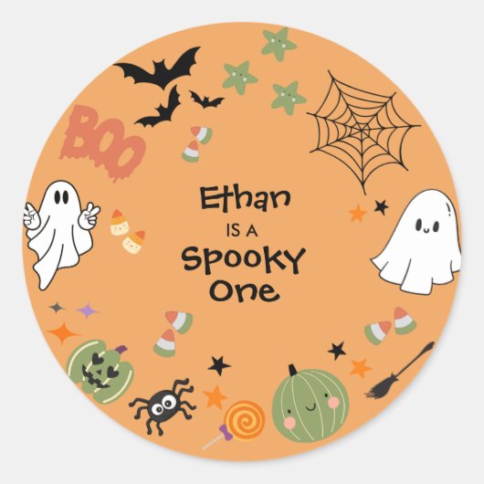 オレンジ色のかわいいハロウィン1歳の誕生日 ラウンドシール (正面)