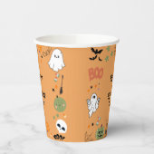 オレンジ色のかわいいハロウィーンおばけの1歳の誕生日 紙コップ (左)