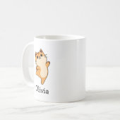 オレンジ色のかわいい猫のカスタムネーム コーヒーマグカップ (正面左)
