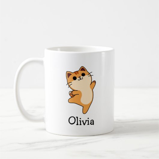 オレンジ色のかわいい猫のカスタムネーム コーヒーマグカップ (左)