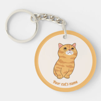 オレンジ色のかわいい猫好きのためのキーチェーン(名入れ可) キーホルダー