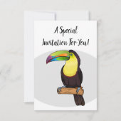 オレンジ色のくちばしのトコノハシの鳥の漫画イラスト 招待状 (裏面)