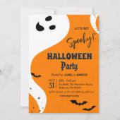 オレンジ色のこうもりと幽霊のハロウィンパーティー Let's Get Spooky 招待状 (正面)