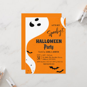 オレンジ色のこうもりと幽霊のハロウィンパーティー Let's Get Spooky 招待状
