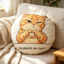 オレンジ色のささやかな猫の丸いクッションの誕生日プレゼント ラウンドクッション