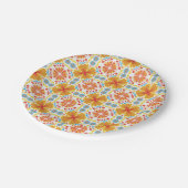 オレンジ色のさまざまな濃淡の花と幾何学模様 ペーパープレート (アングル)
