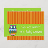 オレンジ色のの赤ストライプちゃんシャワーの招待にフクロウ 招待状 (正面/裏面)