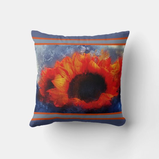 オレンジ色のひまわりストライプ装飾用クッション クッション (裏面)