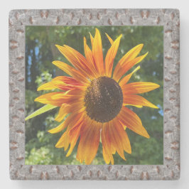 オレンジ色のひまわり付き大理石フォトコースター2 ストーンコースター
