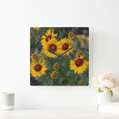 オレンジ色のひまわり、花の写真 スクエア壁時計 (ホーム)