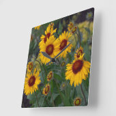 オレンジ色のひまわり、花の写真 スクエア壁時計 (傾斜)