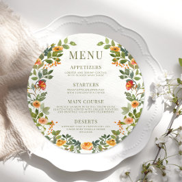 オレンジ色のほこりっぽい緑のフローラ丸のメニューカードプレート メニュー