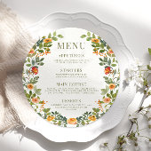 オレンジ色のほこりっぽい緑のフローラ丸のメニューカードプレート メニュー