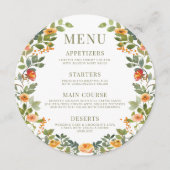 オレンジ色のほこりっぽい緑のフローラ丸のメニューカードプレート メニュー (正面)