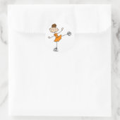 オレンジ色のアイススケーターシールの女の子 ラウンドシール (バッグ)