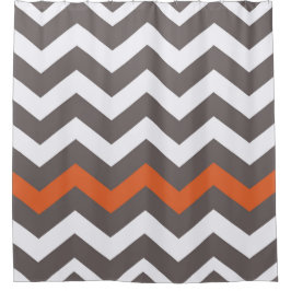 オレンジ色のアクセントで灰色のジグザグ シャワーカーテン