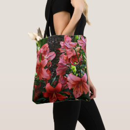オレンジ色のアジアティックユリの花柄 トートバッグ