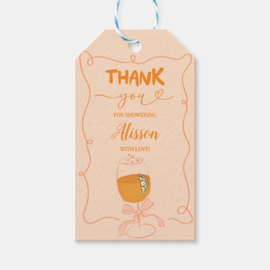 オレンジ色のアペロールスプリッツ ブライダルシャワーのお礼タグ ギフトタグ (正面)