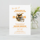 オレンジ色のアメリカンフットボール卒業パーティー 招待状 (スタンド正面)