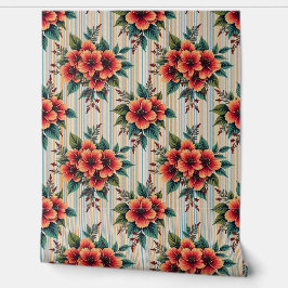 オレンジ色のアレンジメントオンブルーとタンストライプの花 壁紙