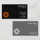 オレンジ色のアールデコフラワーシンボル – 黒 名刺 (正面/裏面)