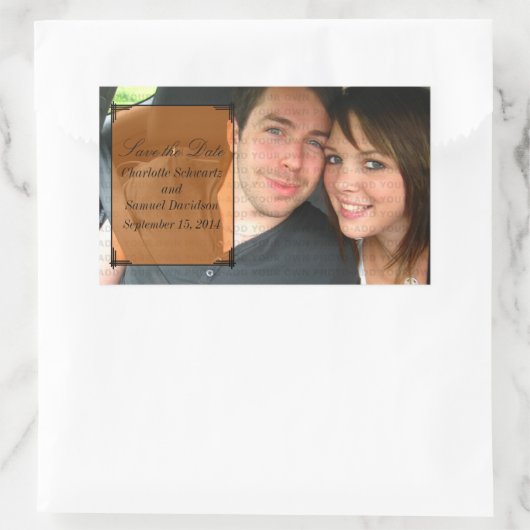 オレンジ色のアールデコフレーム日付ステッカーの保存 長方形シール (バッグ)