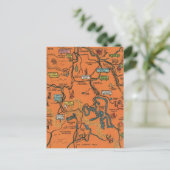 オレンジ色のイエローストーン公園 イラストマップ ポストカード (スタンド正面)
