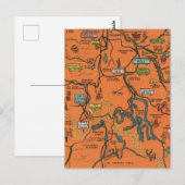 オレンジ色のイエローストーン公園 イラストマップ ポストカード (正面/裏面)
