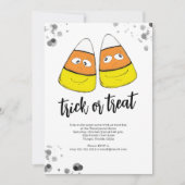 オレンジ色のイタズラ・トリート・キャンディ・コーン ハロウィンパーティー 招待状 (正面)