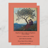 オレンジ色のイヌの鼻キスカップル 恋の誘い 招待状 (正面/裏面)