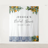 オレンジ色のウェディングシャワーの背景写真ブース タペストリー (正面)