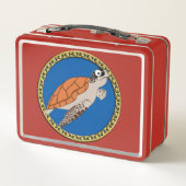 オレンジ色のウミガメが金ゴールド枠で泳ぐ メタルランチボックス (裏面)