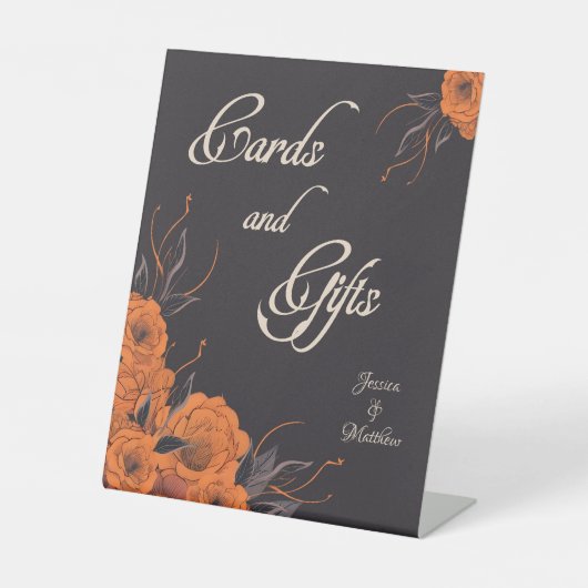 オレンジ色のエレガント花のカード&ギフト結婚ズ 台座サイン (正面)