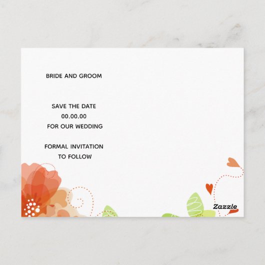 オレンジ色のエーテルの花の結婚式の日付を保存 ポストカード (裏面)