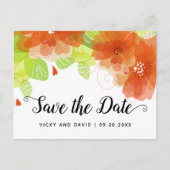 オレンジ色のエーテルの花の結婚式の日付を保存 ポストカード (正面)